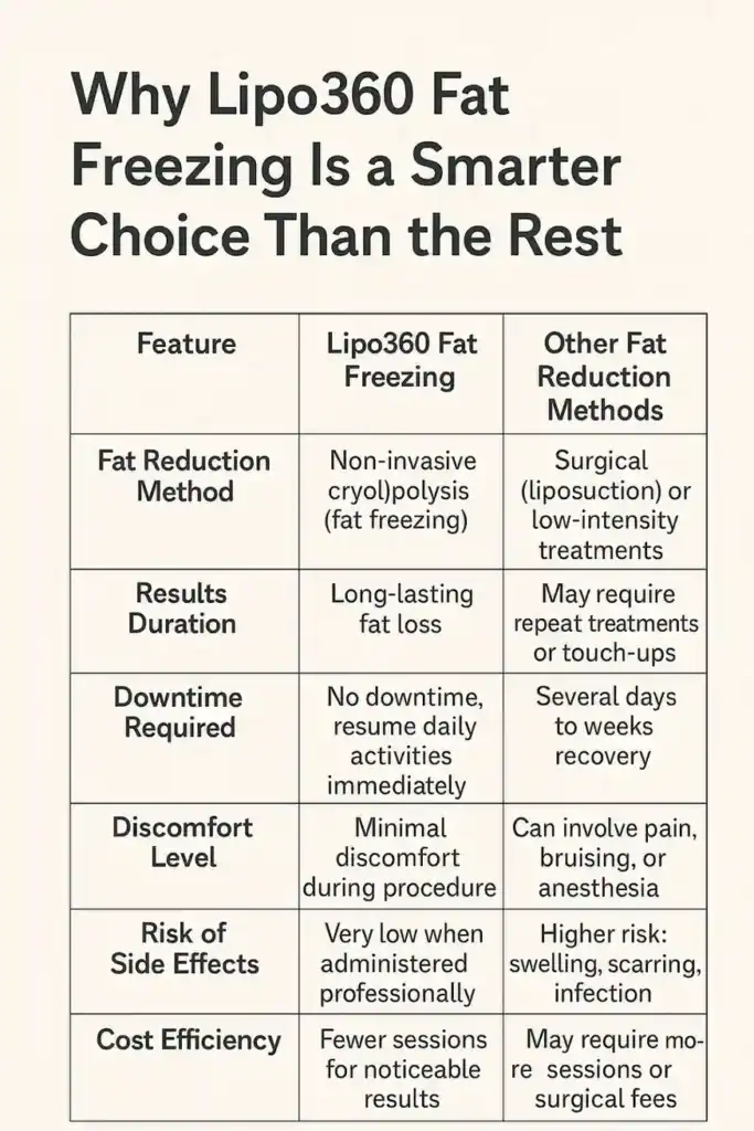 Is it possible to permanently freeze fat cells? 2 Table showing benefits of fat freezing to remove fat cells Crewe from Lipo 360