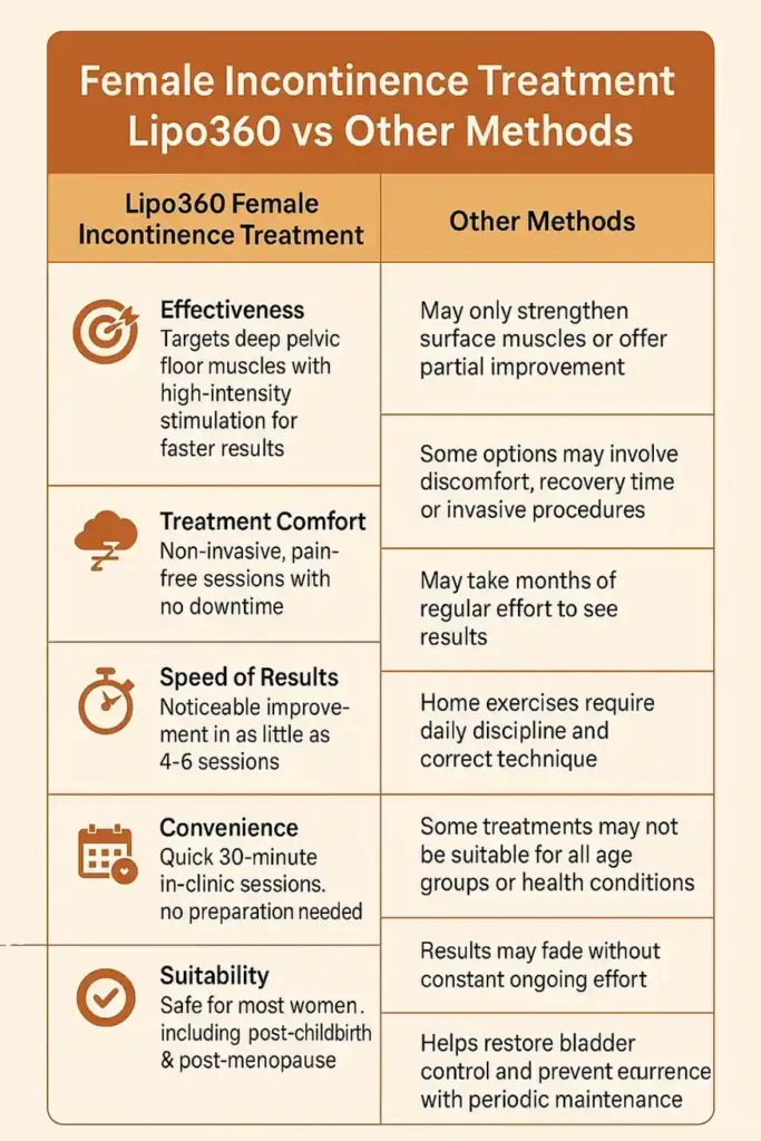 Comprehensive Guide To Female Incontinence Treatment Options 1 Table showing benefits of incontinence treatment Crewe